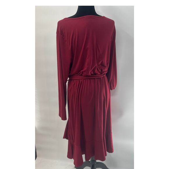 LEVACA Womens Deep Red Long Sleeve Casual Long Sleeve Midi Dress with Belt xl - Picture 3 of 6